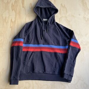 LNDR Hoodie Womens XS Blue Stripe 1/2 Zip Cotton Terry Pullover Logo Top